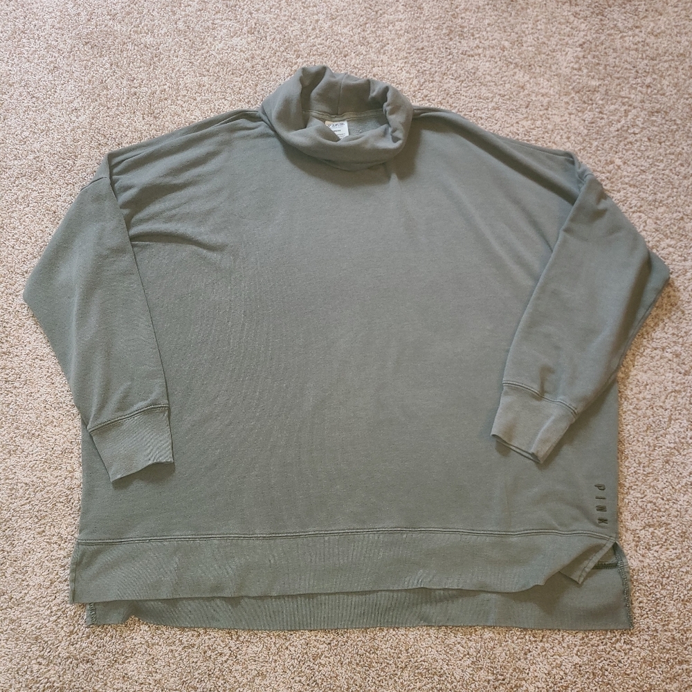 Oversized VS PINK Turtleneck Tunic Pullover Sweatshirt Sage Green